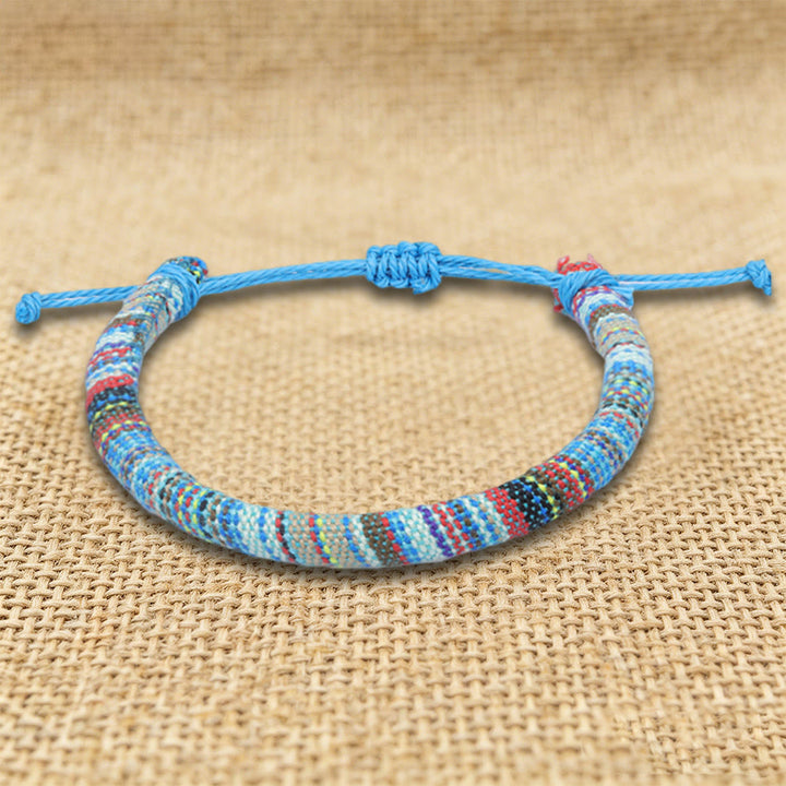 Bracelet d'amitié tressé à la main en fil de coton Olivenorma, motif ethnique bohème - Tribal bleu ciel - image 20