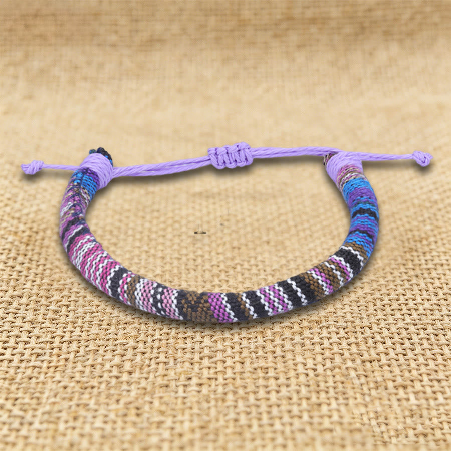 Bracelet d'amitié tressé à la main en fil de coton Olivenorma, motif ethnique bohème - Patchwork violet - image 18