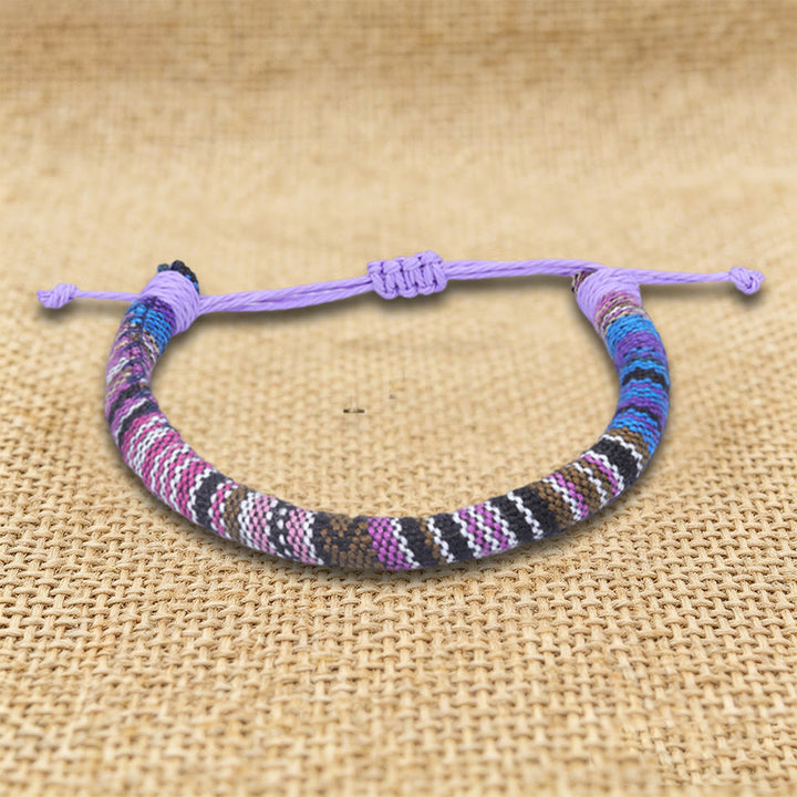 Bracelet d'amitié tressé à la main en fil de coton Olivenorma, motif ethnique bohème - Patchwork violet - image 18
