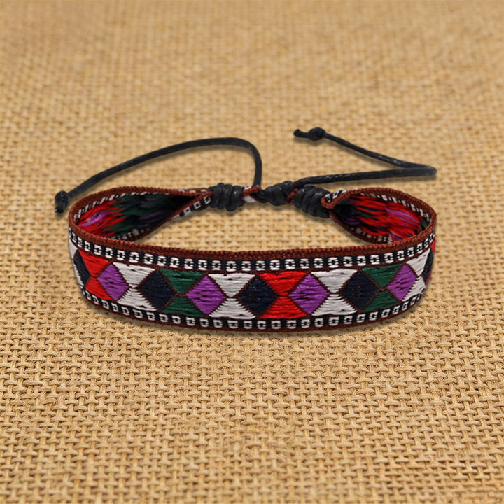 Bracelet d'amitié tressé à nœud coulissant géométrique ethnique aztèque Olivenorma fait main - Géométrique rouge et violet - image 7