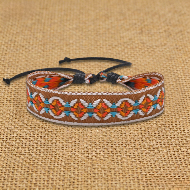 Bracelet d'amitié tressé à nœud coulissant géométrique ethnique aztèque Olivenorma fait main - Chevron beige - image 2