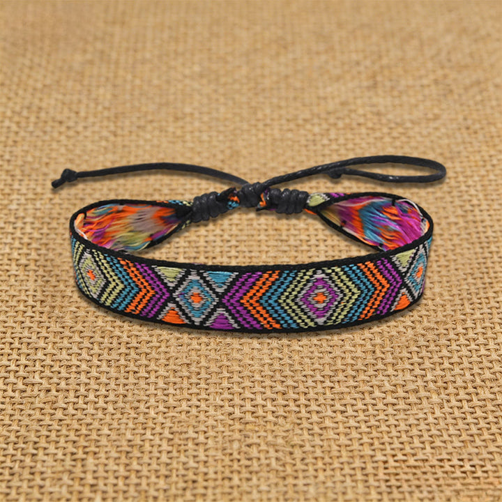 Bracelet d'amitié tressé à nœud coulissant géométrique ethnique aztèque Olivenorma fait main - Tissage multicolore - image 5