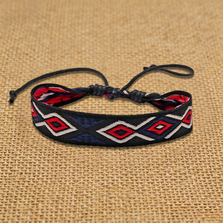 Bracelet d'amitié tressé à nœud coulissant géométrique ethnique aztèque Olivenorma fait main - Diamant rouge - image 0