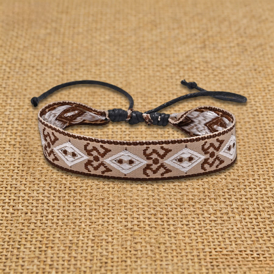 Bracelet d'amitié tressé à nœud coulissant géométrique ethnique aztèque Olivenorma fait main - Diamant brun - image 1