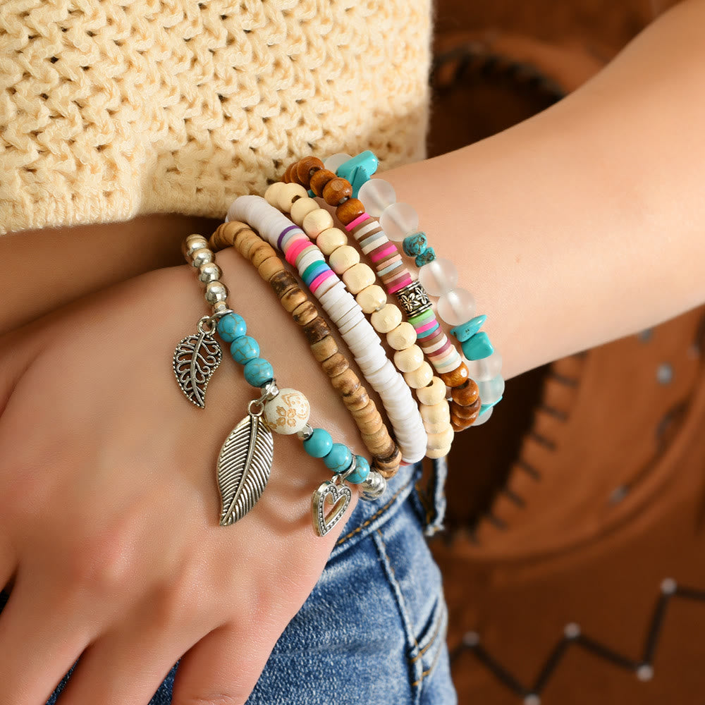 Bracelet ethnique bohème Olivenorma empilable à plusieurs couches avec breloques en plumes, fait main - image 8