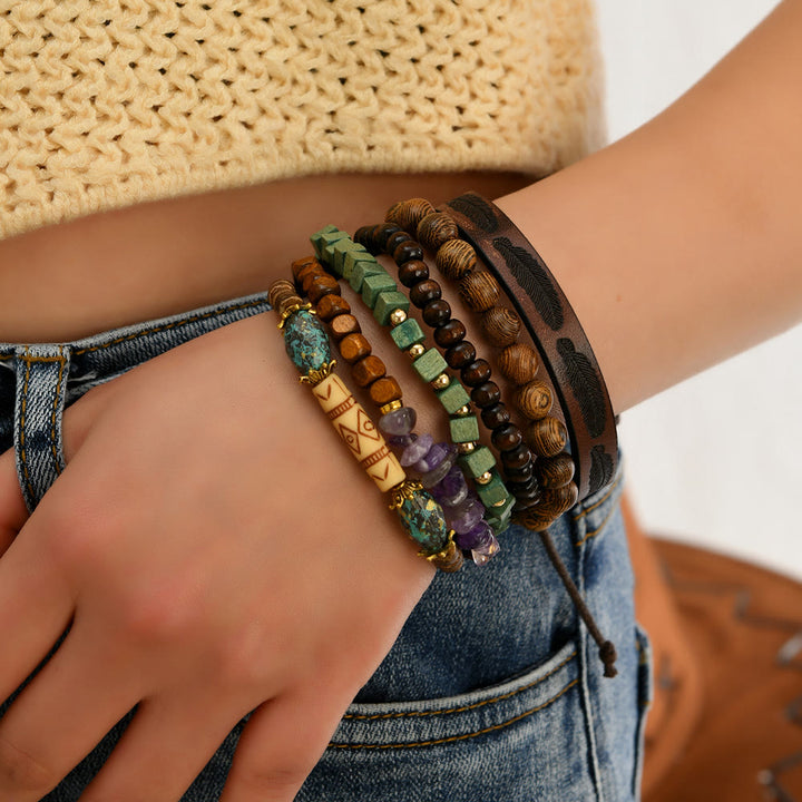 Bracelet ethnique bohème Olivenorma empilable à plusieurs couches avec breloques en plumes, fait main - image 13