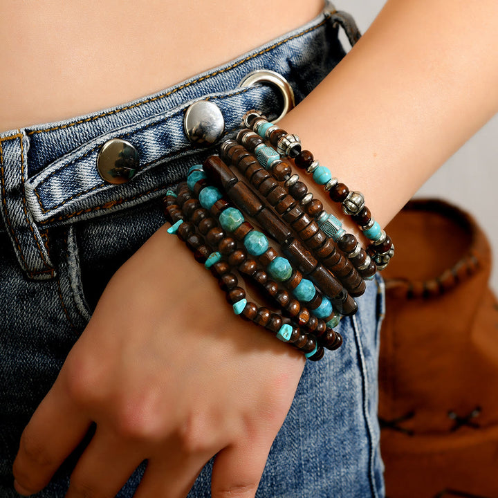 Bracelet ethnique bohème Olivenorma empilable à plusieurs couches avec breloques en plumes, fait main - Turquoise Stack - image 18
