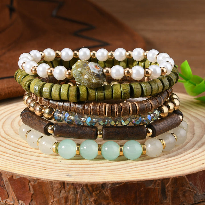 Bracelet ethnique bohème Olivenorma empilable à plusieurs couches avec breloques en plumes, fait main - Perle terreuse - image 16