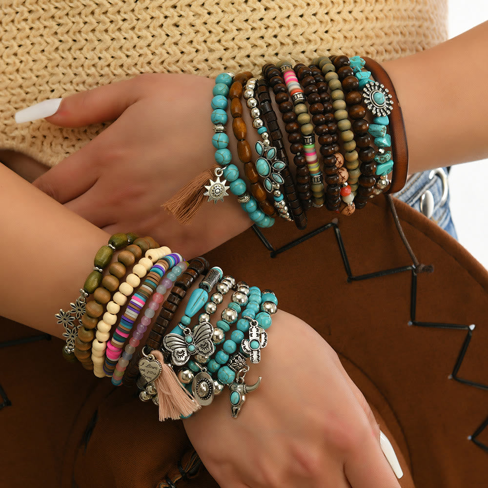 Bracelet ethnique bohème Olivenorma empilable à plusieurs couches avec breloques en plumes, fait main - image 43