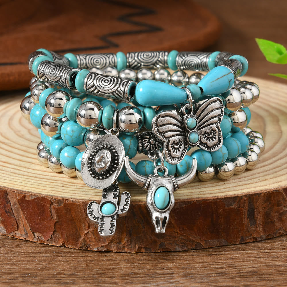 Bracelet ethnique bohème Olivenorma empilable à plusieurs couches avec breloques en plumes, fait main - Papillon turquoise - image 23