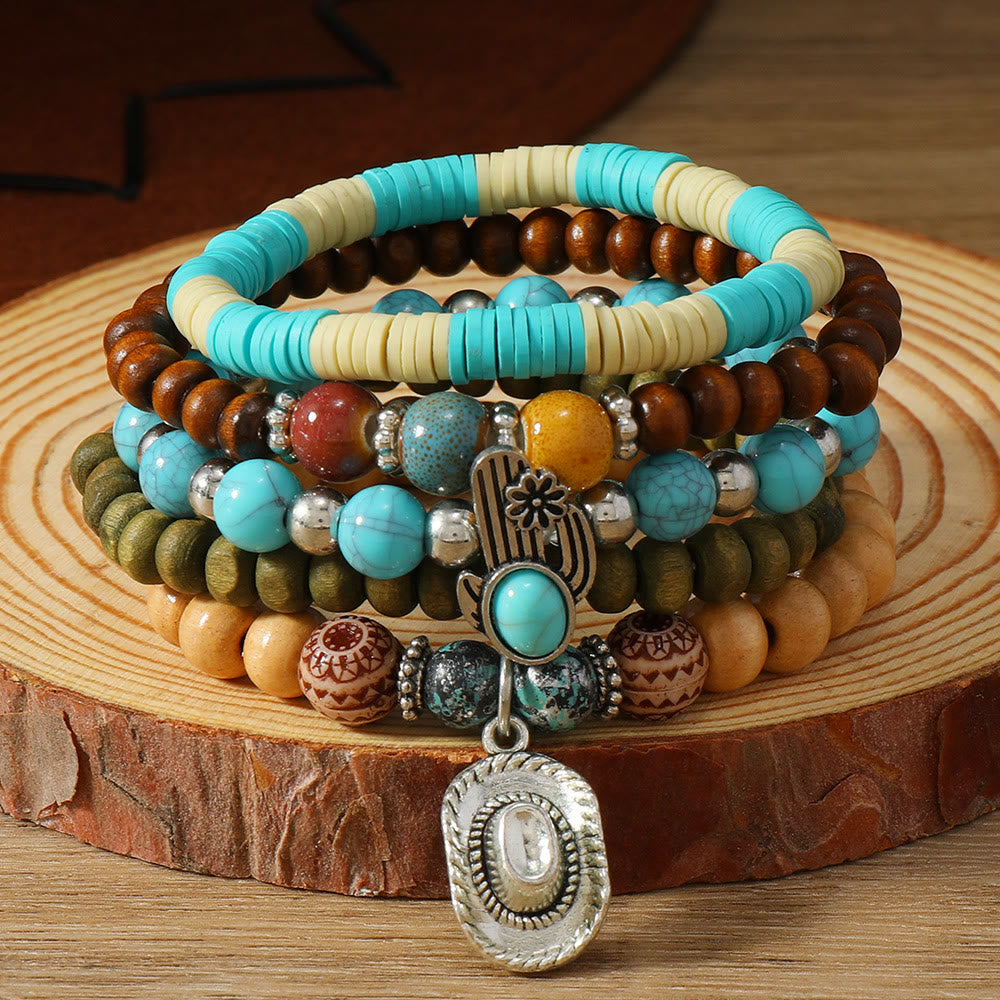 Bracelet ethnique bohème Olivenorma empilable à plusieurs couches avec breloques en plumes, fait main - Ovale Turquoise - image 36