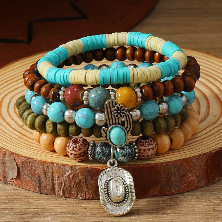 Bracelet ethnique bohème Olivenorma empilable à plusieurs couches avec breloques en plumes, fait main - Ovale Turquoise - image 36