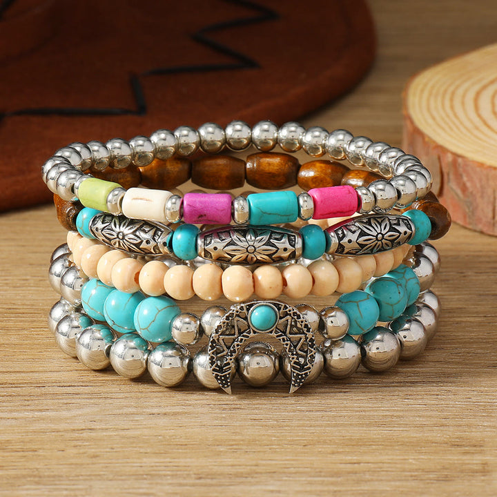 Bracelet ethnique bohème Olivenorma empilable à plusieurs couches avec breloques en plumes, fait main - Argent pastel - image 39