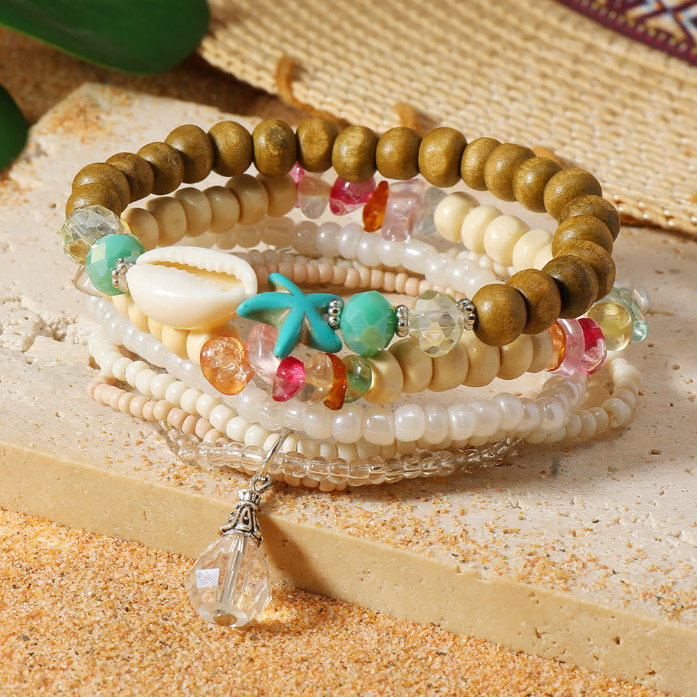 Bracelet ethnique bohème Olivenorma empilable à plusieurs couches avec breloques en plumes, fait main - Coquillage Étoile de mer - image 40