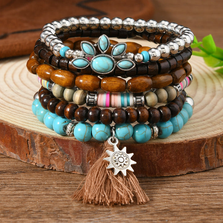 Bracelet ethnique bohème Olivenorma empilable à plusieurs couches avec breloques en plumes, fait main - Étoile turquoise - image 21