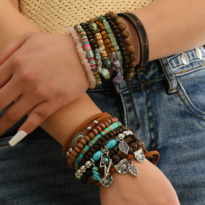 Bracelet ethnique bohème Olivenorma empilable à plusieurs couches avec breloques en plumes, fait main - image 28