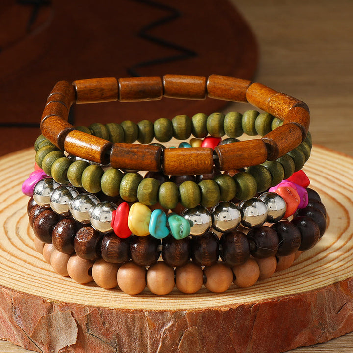 Bracelet ethnique bohème Olivenorma empilable à plusieurs couches avec breloques en plumes, fait main - Bois terreux - image 37
