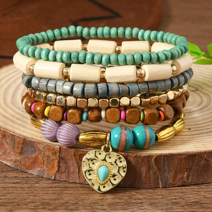 Bracelet ethnique bohème Olivenorma empilable à plusieurs couches avec breloques en plumes, fait main - Charme turquoise - image 5