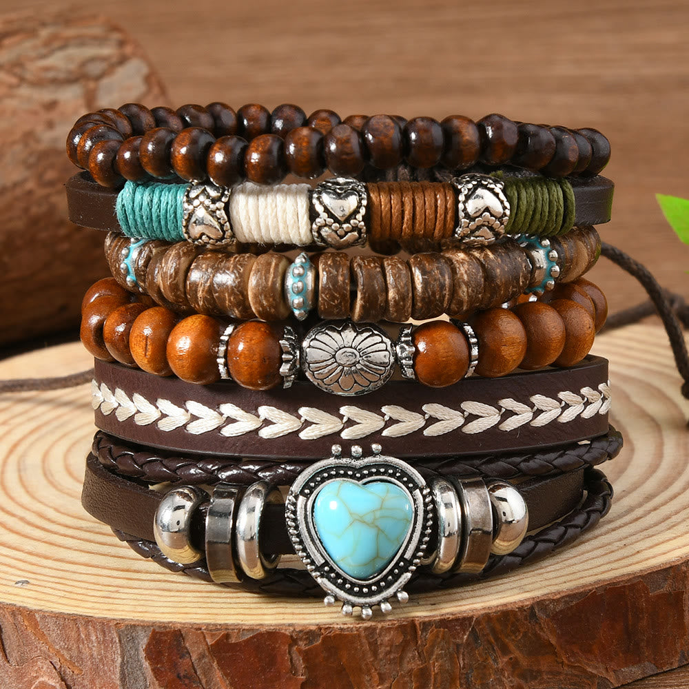 Bracelet ethnique bohème Olivenorma empilable à plusieurs couches avec breloques en plumes, fait main - Déclaration turquoise - image 9