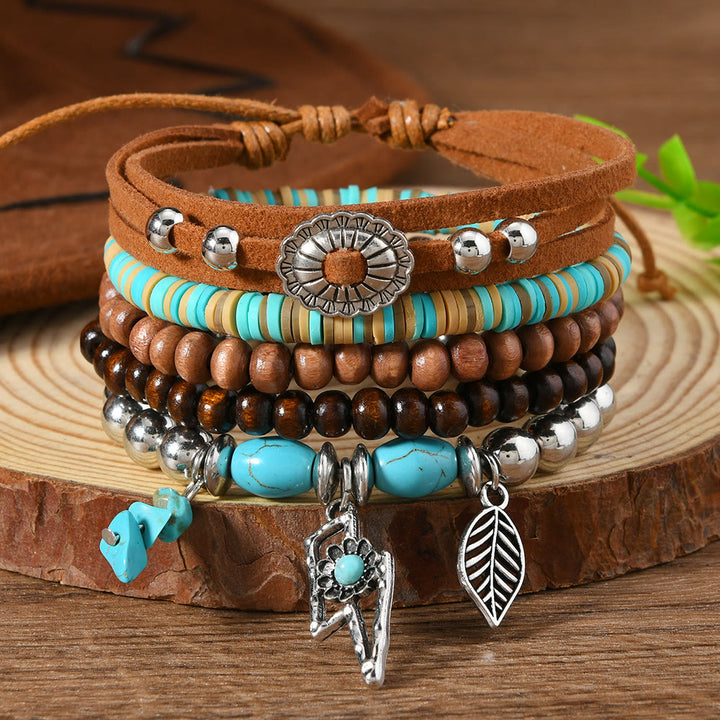 Bracelet ethnique bohème Olivenorma empilable à plusieurs couches avec breloques en plumes, fait main - Soleil turquoise - image 29