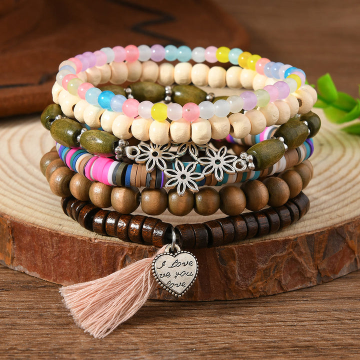 Bracelet ethnique bohème Olivenorma empilable à plusieurs couches avec breloques en plumes, fait main - Pastel Boho - image 14