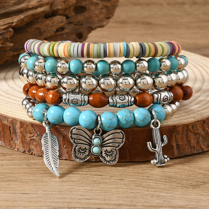 Bracelet ethnique bohème Olivenorma empilable à plusieurs couches avec breloques en plumes, fait main - Plume de papillon - image 42