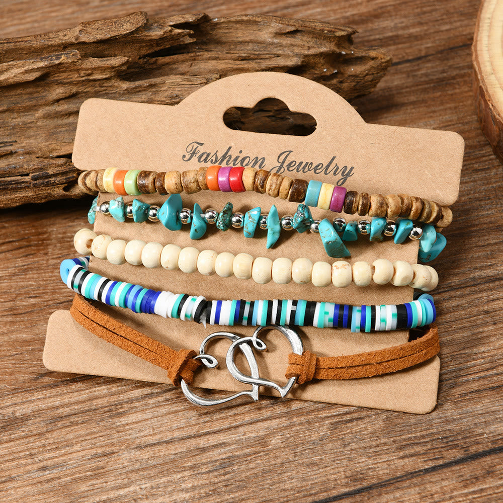 Bracelet ethnique bohème Olivenorma empilable à plusieurs couches avec breloques en plumes, fait main - Cœur Turquoise - image 45