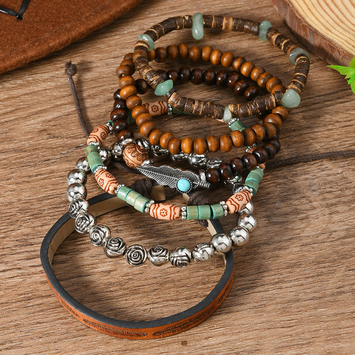 Bracelet ethnique bohème Olivenorma empilable à plusieurs couches avec breloques en plumes, fait main - image 2