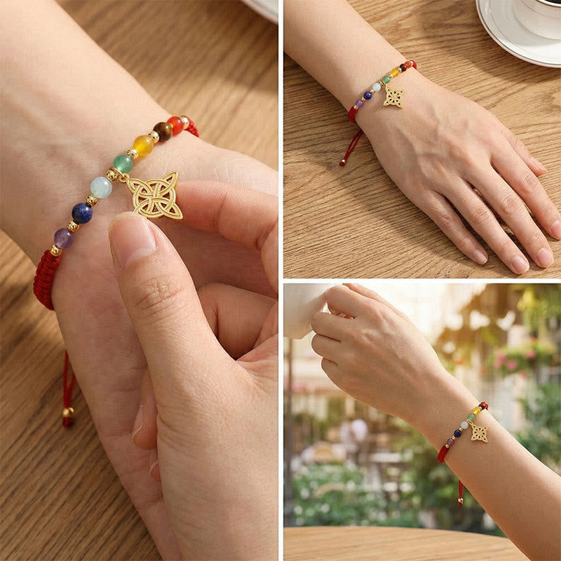 Bracelet tissé pour femme Olivenorma, orné de perles de chakra et d'un nœud de sorcière, fait main. - image 3