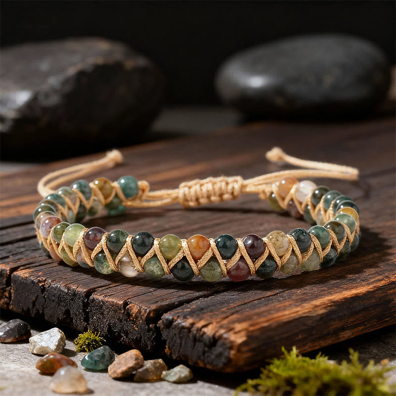 Bracelet Olivenorma ajustable à cordon, tissé à la main et orné de perles - Agate indienne - image 0