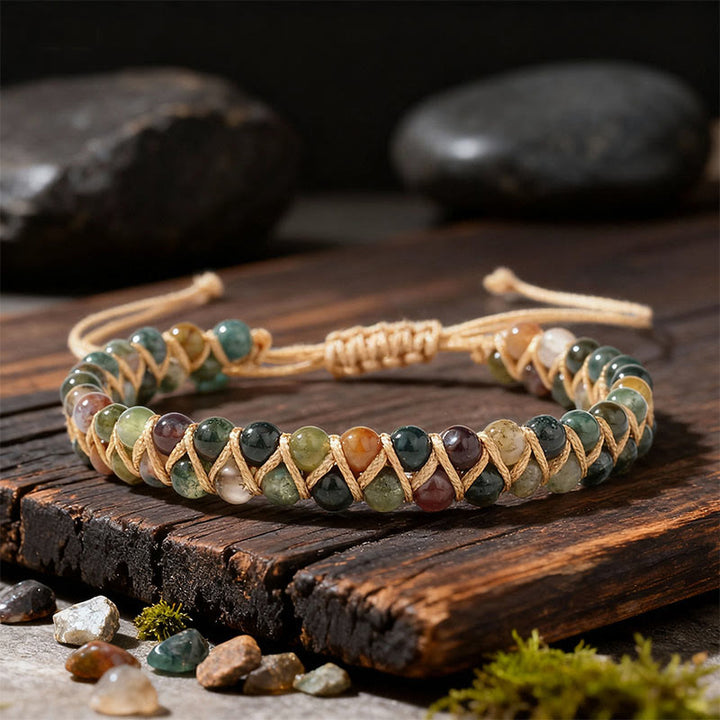 Bracelet Olivenorma ajustable à cordon, tissé à la main et orné de perles - Agate indienne - image 0