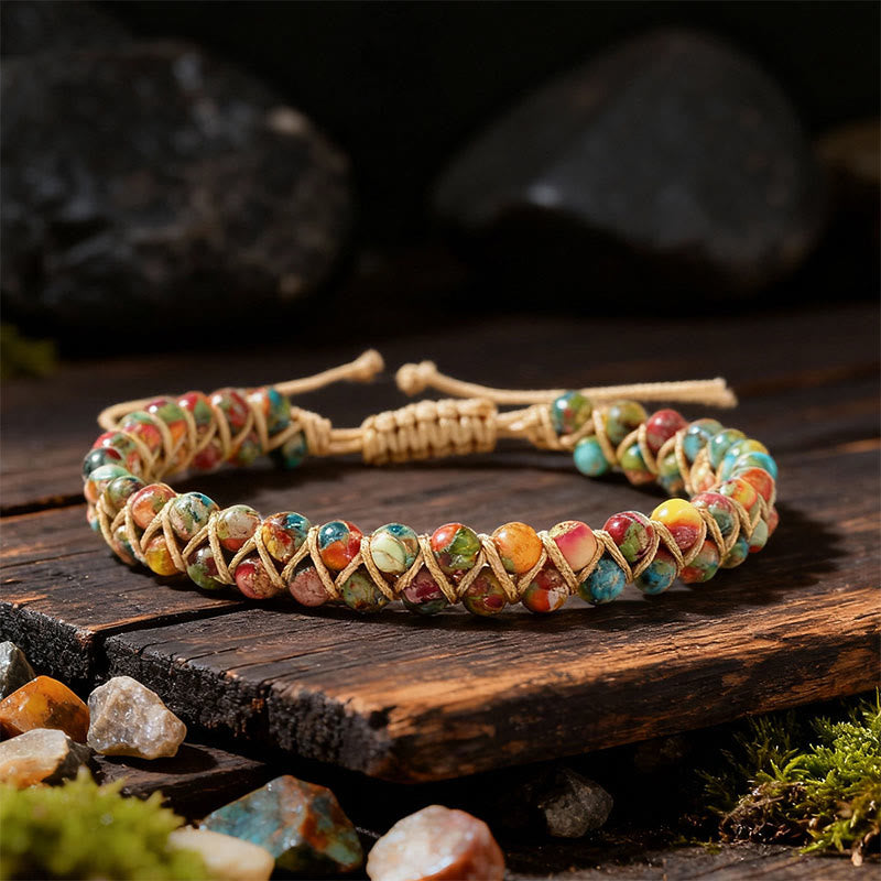 Bracelet Olivenorma ajustable à cordon, tissé à la main et orné de perles - Pierre de l'Empereur - image 7