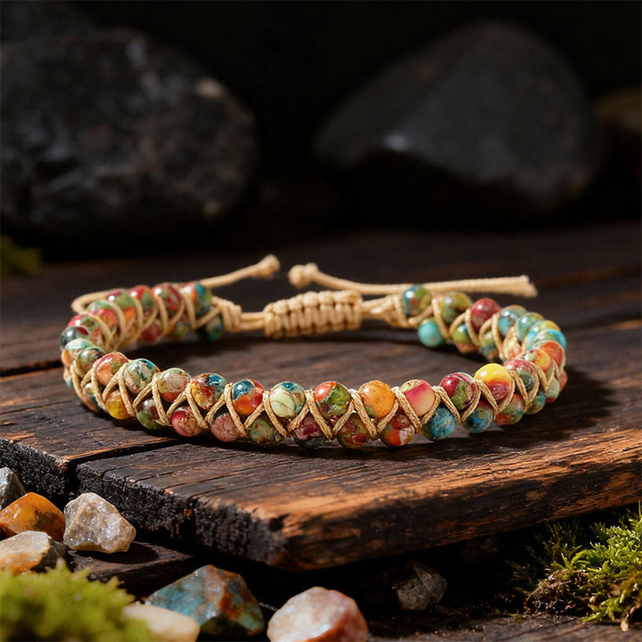 Bracelet Olivenorma ajustable à cordon, tissé à la main et orné de perles - Pierre de l'Empereur - image 7