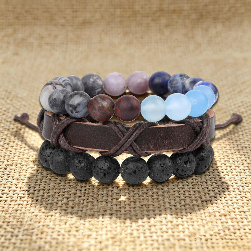 Bracelet ethnique bohème empilable multicouche Olivenorma fait main - Pierre de lave et obsidienne acajou - image 10
