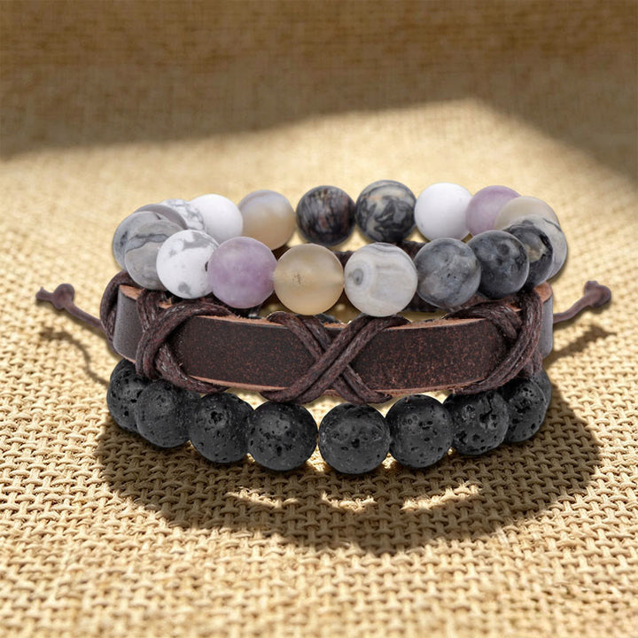Bracelet ethnique bohème empilable multicouche Olivenorma fait main - Pierre de lave et lépidolite - image 9