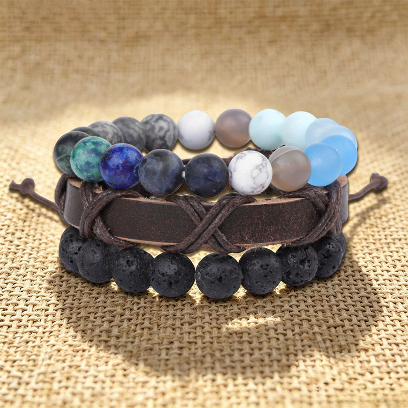 Bracelet ethnique bohème empilable multicouche Olivenorma fait main - Pierre de lave et lapis-lazuli - image 11