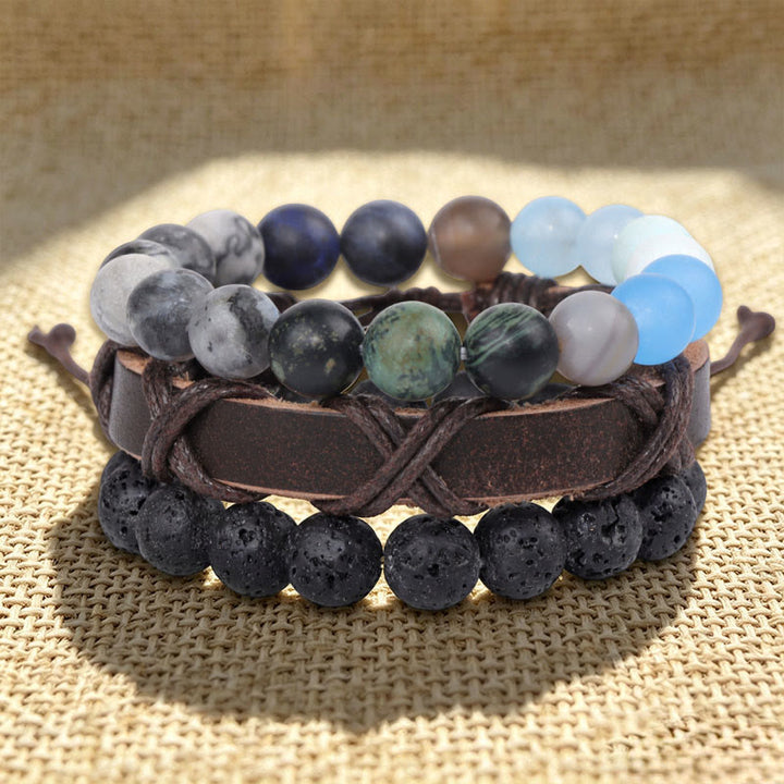 Bracelet ethnique bohème empilable multicouche Olivenorma fait main - Pierre de lave, turquoise africaine et jaspe gris - image 13