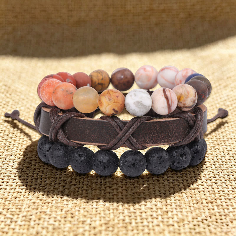 Bracelet ethnique bohème empilable multicouche Olivenorma fait main - Pierre de lave et pierre Picasso - image 7