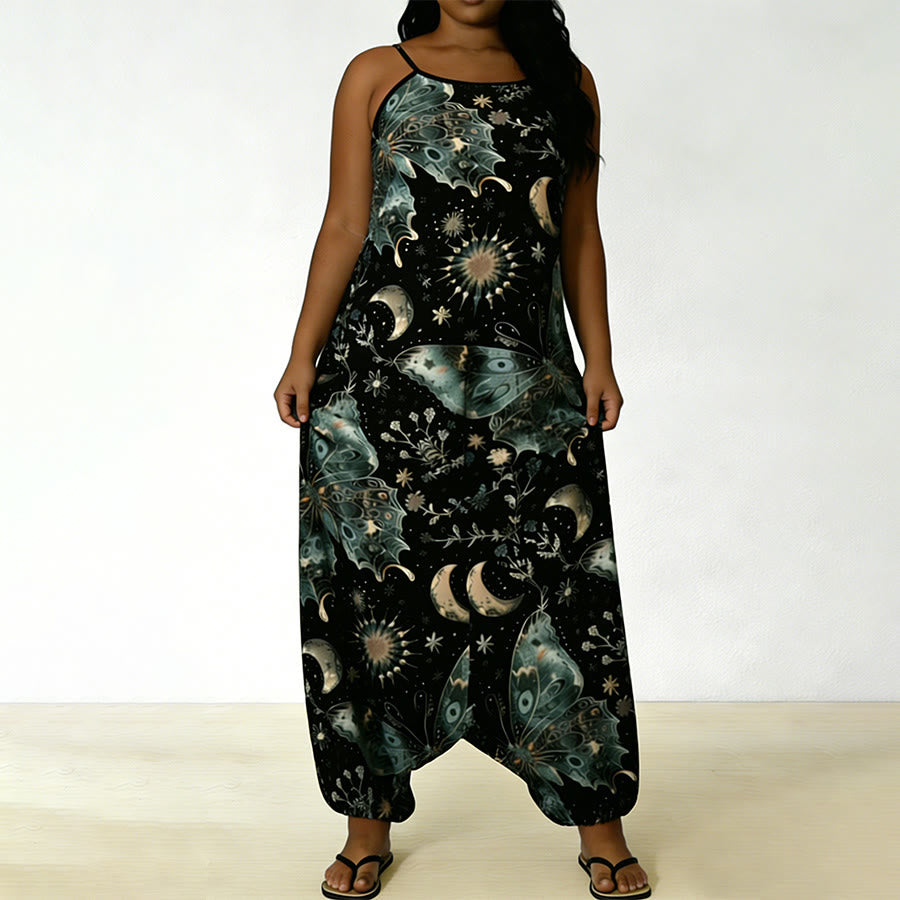 Ensemble pantalon harem ample à bretelles spaghetti et imprimé papillon céleste Olivenorma - image 5