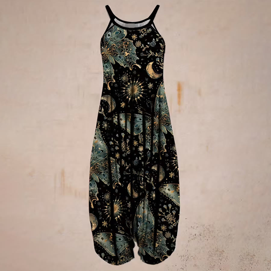 Ensemble pantalon harem ample à bretelles spaghetti et imprimé papillon céleste Olivenorma - image 4