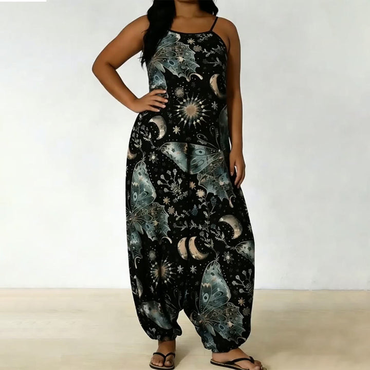 Ensemble pantalon harem ample à bretelles spaghetti et imprimé papillon céleste Olivenorma - Noir - 5XL - image 0