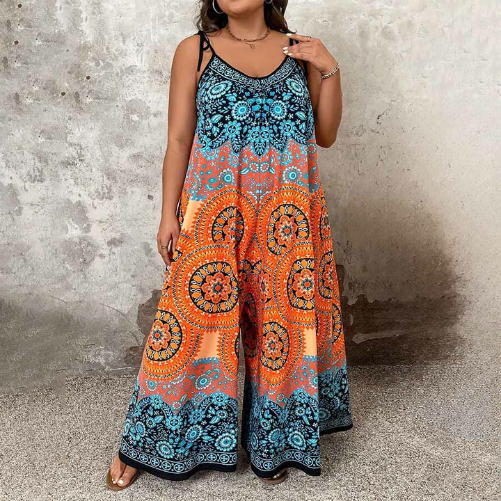Ensemble Olivenorma Vintage à imprimé floral médaillon pour femme - Orange - 5XL - image 5