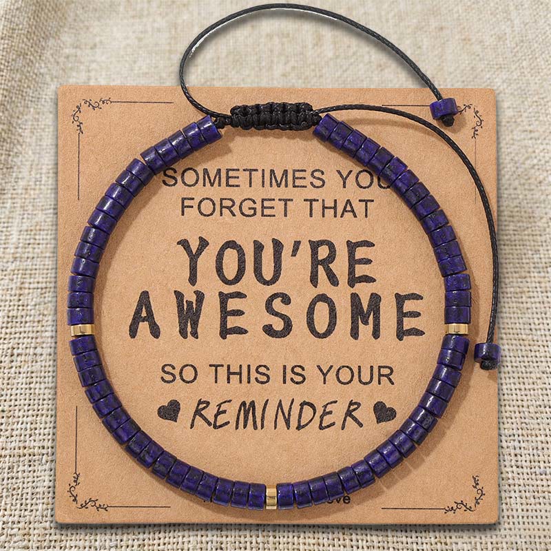 Olivenorma - Rappel inspirant : TU ES GÉNIALE - Bracelet ajustable fait main en perles - Lapis lazuli - image 4