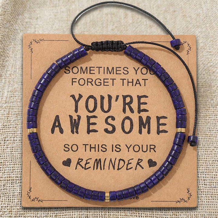 Olivenorma - Rappel inspirant : TU ES GÉNIALE - Bracelet ajustable fait main en perles - Lapis lazuli - image 4