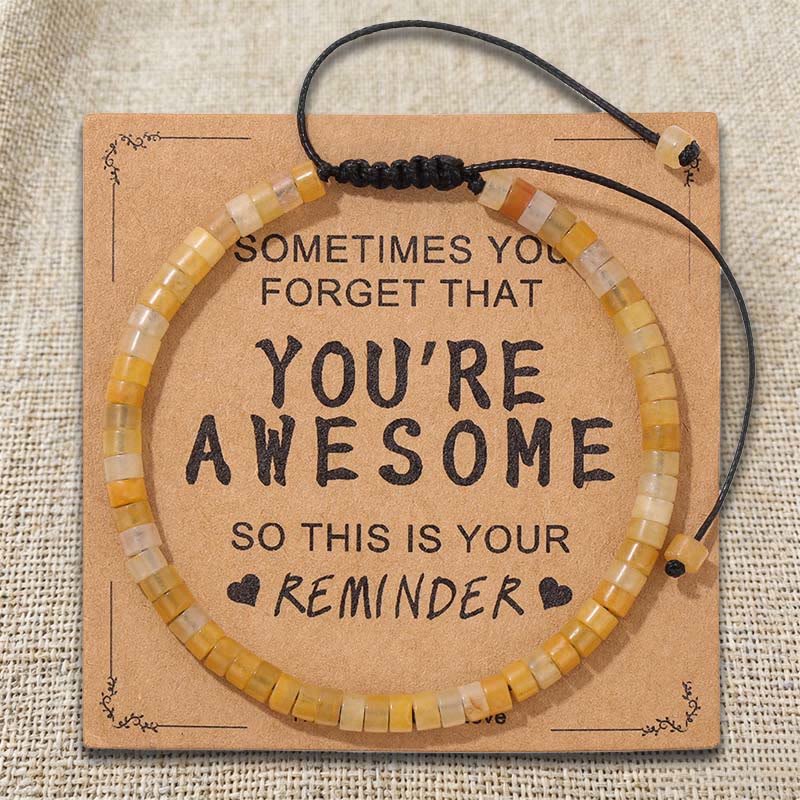 Olivenorma - Rappel inspirant : TU ES GÉNIALE - Bracelet ajustable fait main en perles - Œil de tigre jaune - image 6