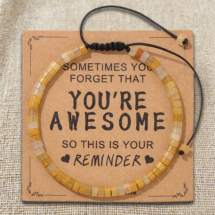Olivenorma - Rappel inspirant : TU ES GÉNIALE - Bracelet ajustable fait main en perles - Œil de tigre jaune - image 6