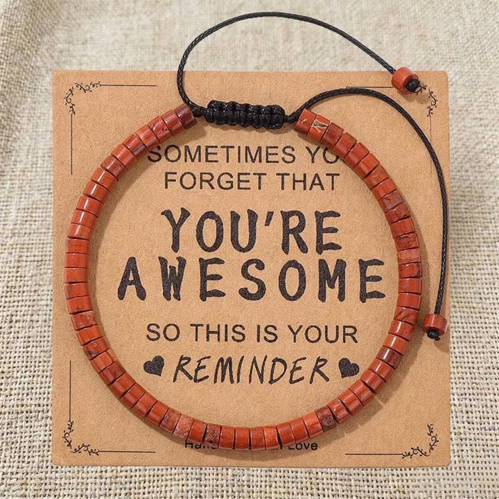 Olivenorma - Rappel inspirant : TU ES GÉNIALE - Bracelet ajustable fait main en perles - Jaspe rouge - image 15