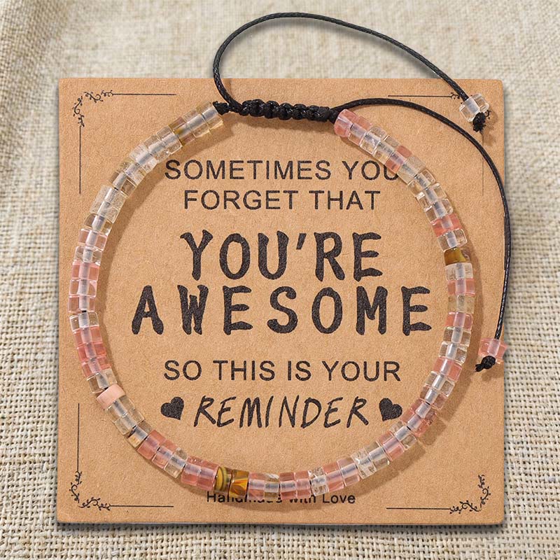 Olivenorma - Rappel inspirant : TU ES GÉNIALE - Bracelet ajustable fait main en perles - Quartz rose - image 13