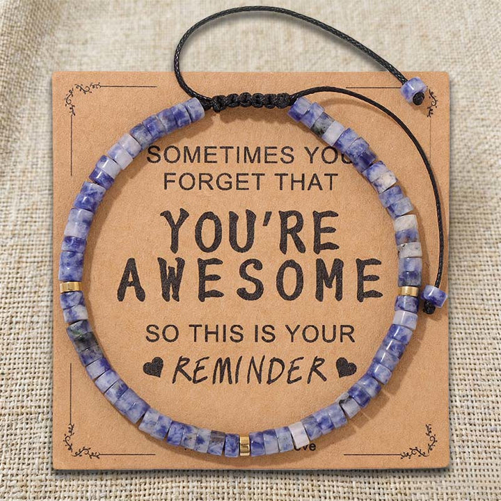 Olivenorma - Rappel inspirant : TU ES GÉNIALE - Bracelet ajustable fait main en perles - Pierre à veine bleue - image 11