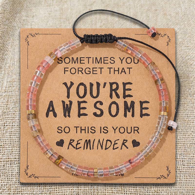 Olivenorma - Rappel inspirant : TU ES GÉNIALE - Bracelet ajustable fait main en perles - Opale rose - image 12